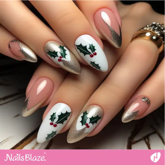 Holly Leaf Glitter Nail Design | Nature-inspired Nails - NB1639